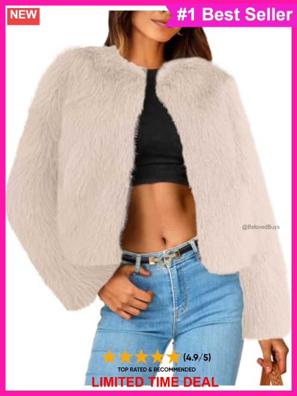 Faux Fur Cropped Coat Collarless Open Front Party Jacket